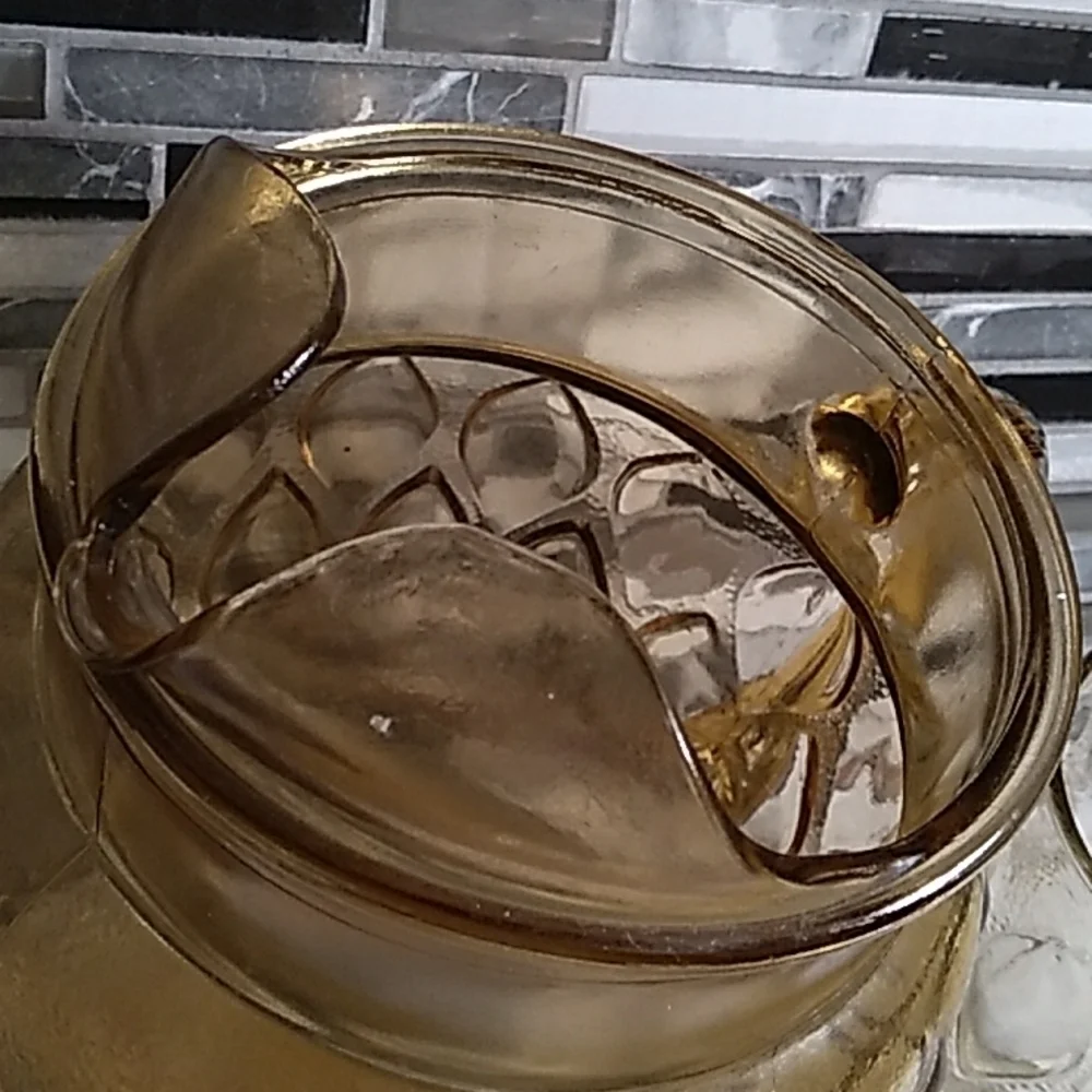 Vintage amber glass pitcher glasses set